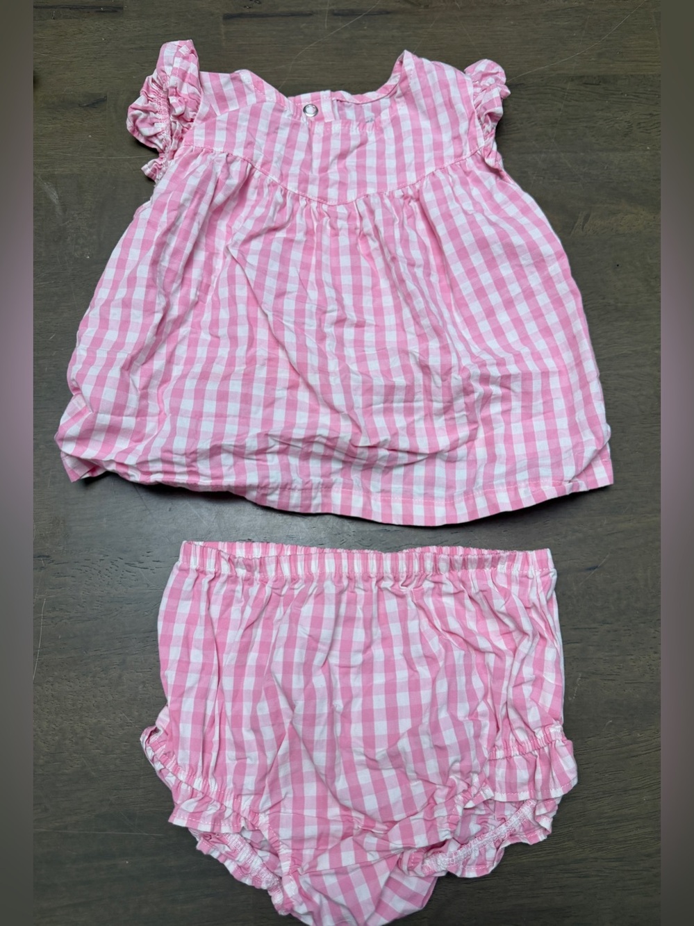 Pink Gingham Baby Top & Bloomers Set